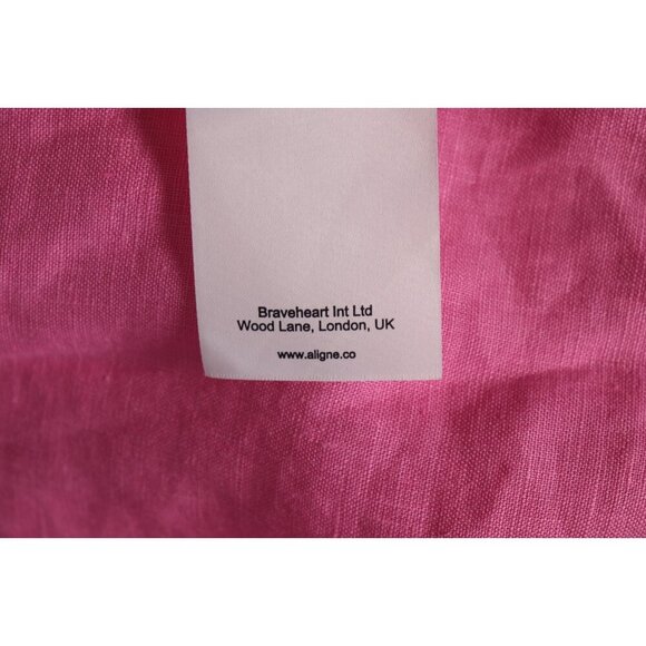 Aligne Women US4 Fuscha Pink Frederika Dress Smocked Puff Sleeve Pckt Linen Maxi - Picture 11 of 15